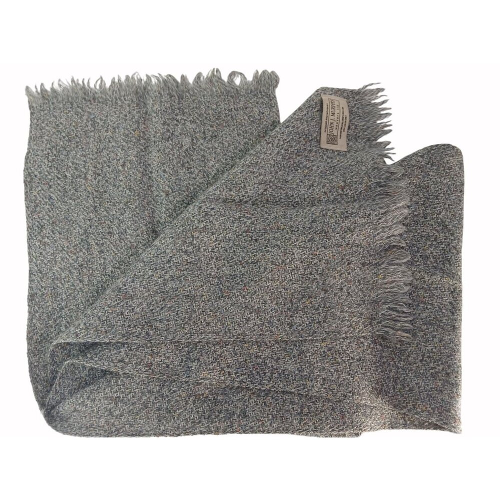 John J. Murphy Irish Tweed Gray Fringed Wool Scarf Multicolor Flecks 63"x11.5"